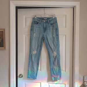 Good American straight leg light wash distressed jeans